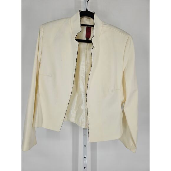 Vintage Z Studio Womens Sz 14 Open Front Formal Blazer Cream Beaded Trim - Picture 1 of 5
